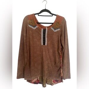 BKE Boho Patchwork‎ Long Sleeve Top – Size S